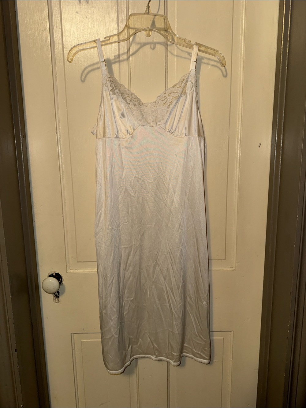 Vassarette Classic Lace-Trim White Slip Dress medium